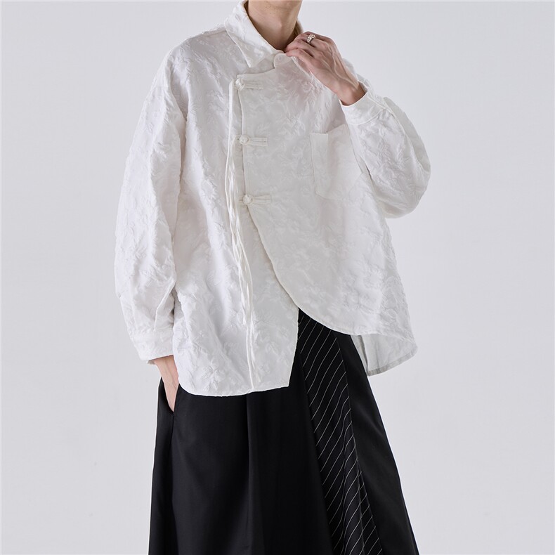 2026春装新款新中式盘扣长袖衬衫民族风提花工艺2537-P60，男装民族服装，电商A057