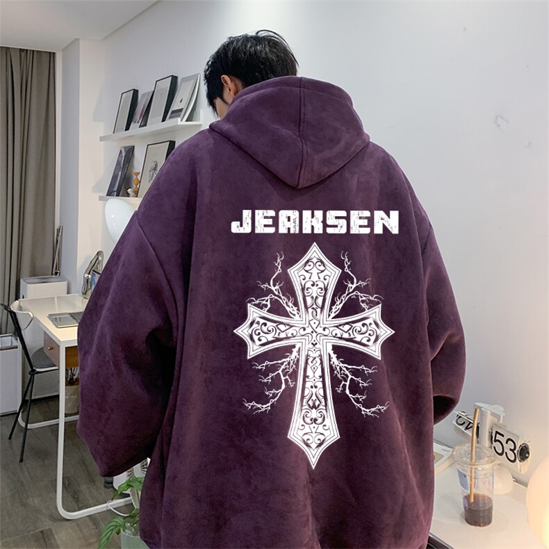 抖音品质美式高街潮流十字架印花宽松连帽卫衣JK23382特批43-控69,男装卫衣,星座605(原A050)