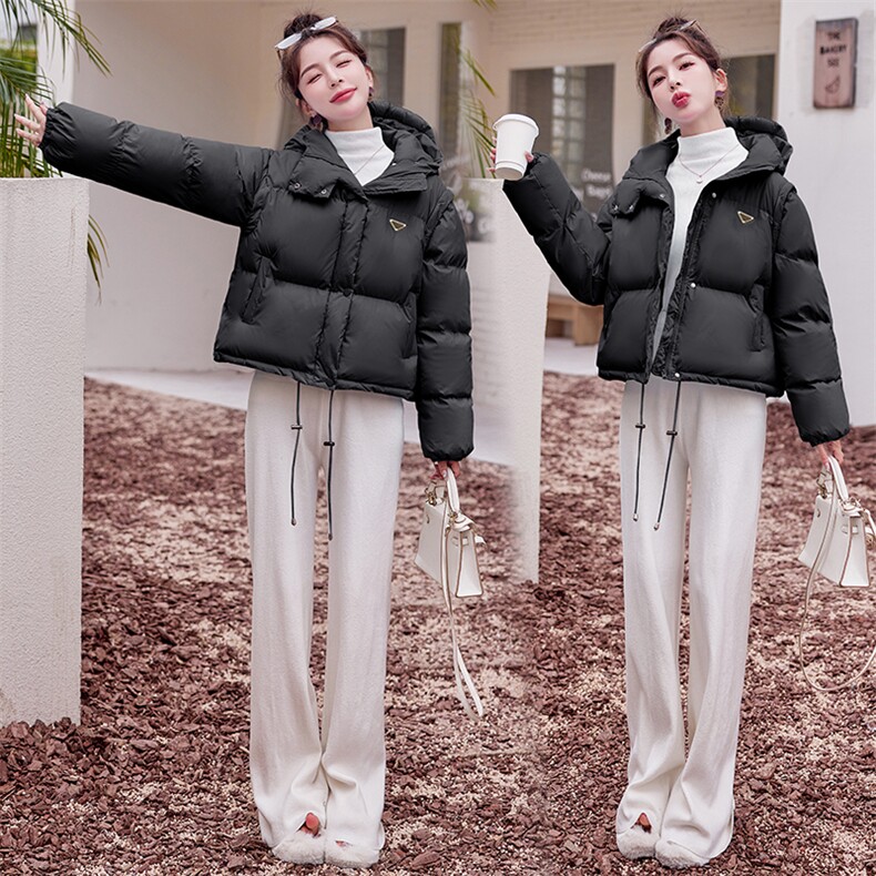 现货2023韩版可拆袖两穿连帽羽绒服三角标保暖网红白鸭绒厚女外套,女装羽绒服,仟媚宠