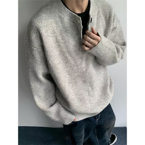 1506-1/Z50101/P53灰色美式复古亨利领毛衣男款冬季慵懒风高级感图片
