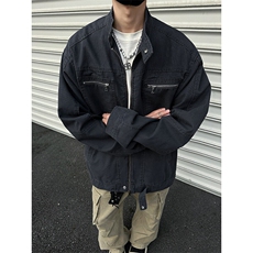拉链牛仔外套男秋款美式复古工装上衣高级感哈灵顿夹克JK1164-P98，男装工装外套，星座1103-3