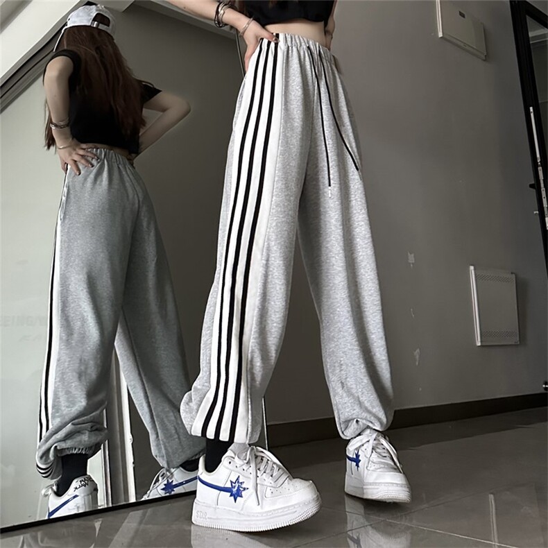 2023春季新款休闲高腰百搭显瘦撞色杠条束脚卫裤女K0335-P57，男装休闲裤，星座910-1