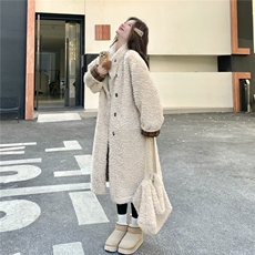 新款长款羊羔毛长款外套带包包2D014-10056-245-K378，女装棉衣/棉服，2D014