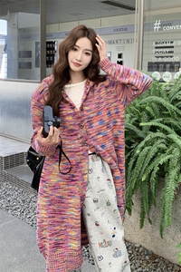 粉色晕染针织外套时尚套装女秋季2025新款小个子印花休闲裤两件套图片