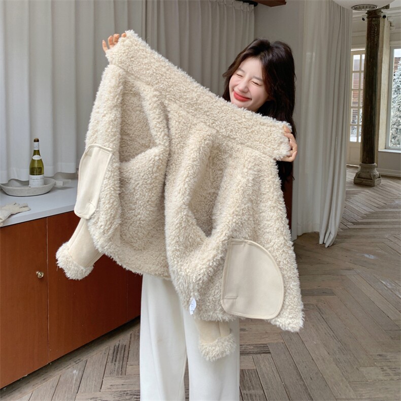 冬装新款皮毛一体米色休闲加厚外套2C092-9939-P195-K298,女装皮草,2C092