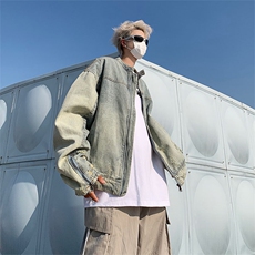 美式复古水洗做旧牛仔外套潮牌男痞帅拉链夹克上衣JK08621-P80，男装夹克，星座308B-2