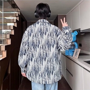 2024新款潮翻领外套男士秋冬宽松复古高档衬衫休闲休闲夹克男图片