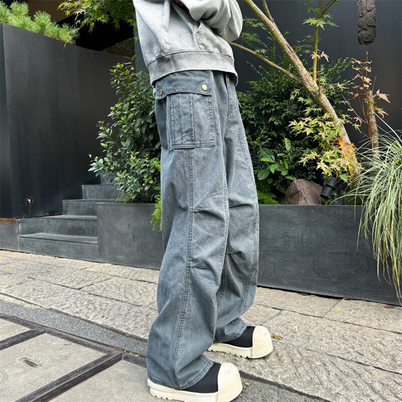 611-3BK0038特价P60美式褶皱微喇叭工装裤男女1宽松休闲裤子,男装休闲裤,星座1218（原611-3）