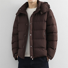 2025冬季90白鸭绒保暖羽绒服男连帽休闲纯色御寒上衣百搭外套，男装羽绒服，星座914