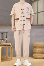 风夏季两件套男士冰丝宽松短袖套装民族男装汉服，男装T恤，星座1206（原A206）