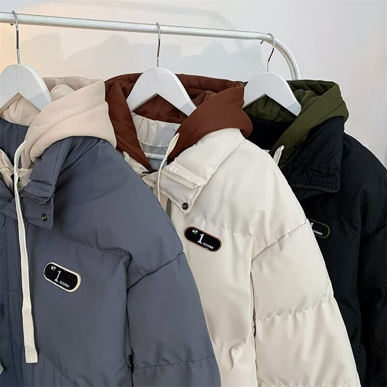 加绒加厚冬款男连帽棉衣假两件贴标棉袄休闲外套MA822P88,男装棉衣,星座1013-1