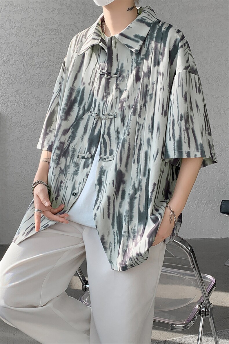 现货高克重四面弹印花风短袖衬衫10032-P45控68,男装衬衫,电商A059