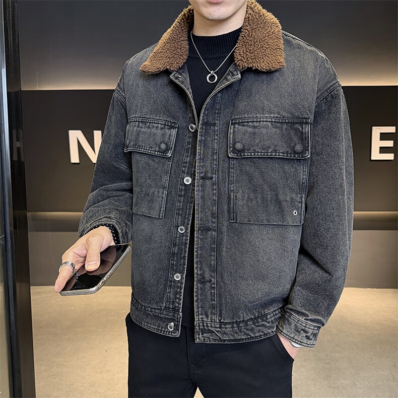工装牛仔夹克男2025冬款加绒加厚羊羔毛外套男上衣B317/J616/P165,男装夹克,电商B317
