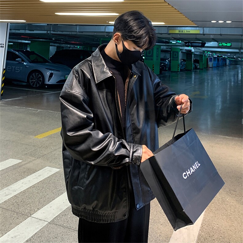D2183-TP130控价178冬季机车皮夹克保暖加绒宽松帅气皮衣外套男,男装棉衣,电商A102-1
