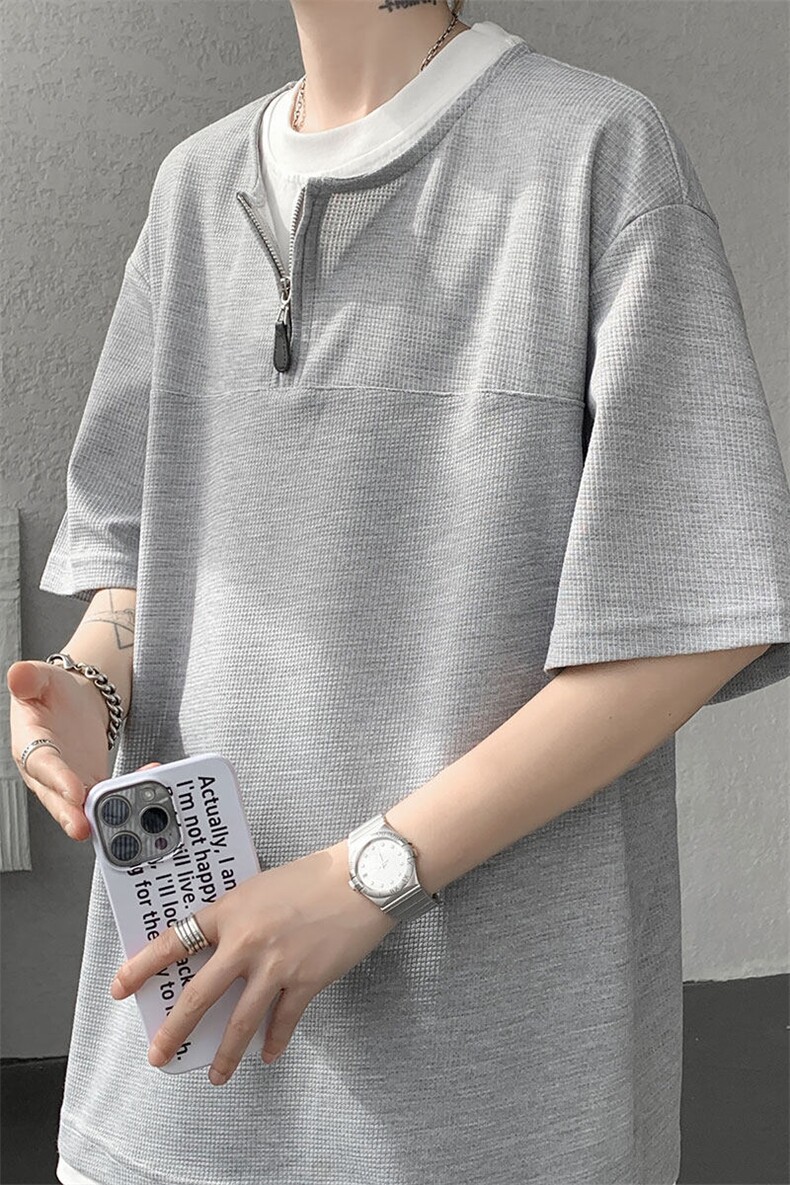 现货DX10140-特P38控78美式假俩件T恤领短袖男大码休闲半袖,男装T恤,电商A059