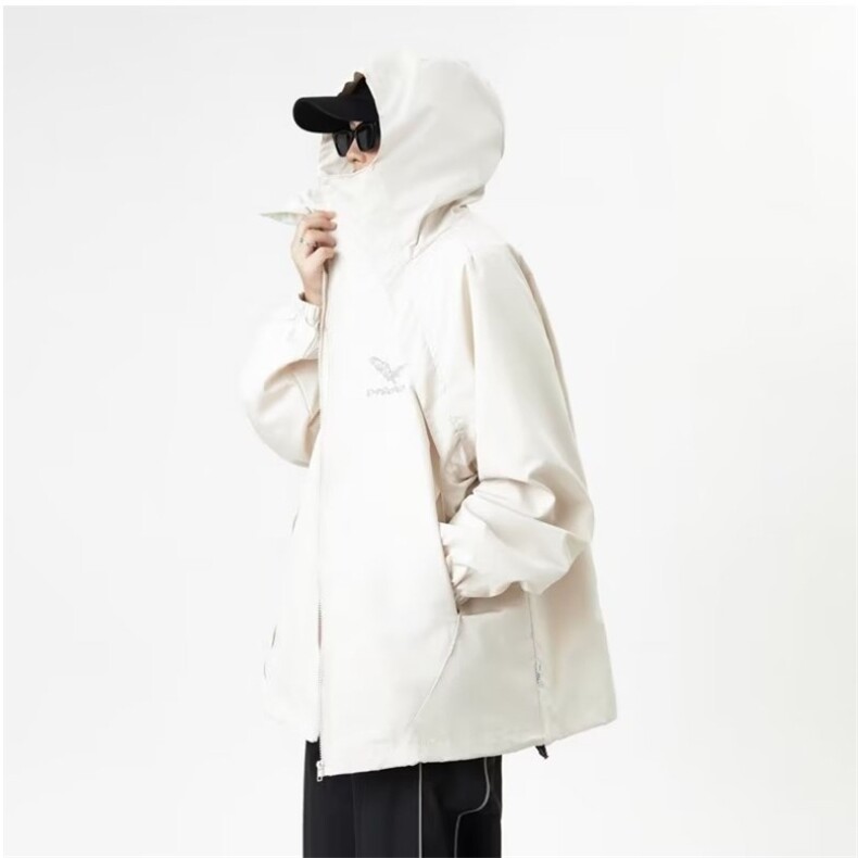 潮机能风杏色连帽冲锋衣女秋新款户外旅游登山服S198P60,男装夹克,星座1116-2