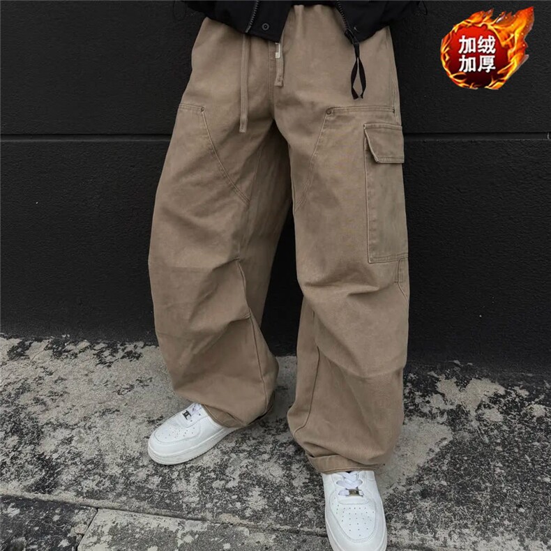 加绒工装裤子男秋冬季2025新款直筒伞兵加厚男生冲锋休闲长裤，男装工装外套，星座506A