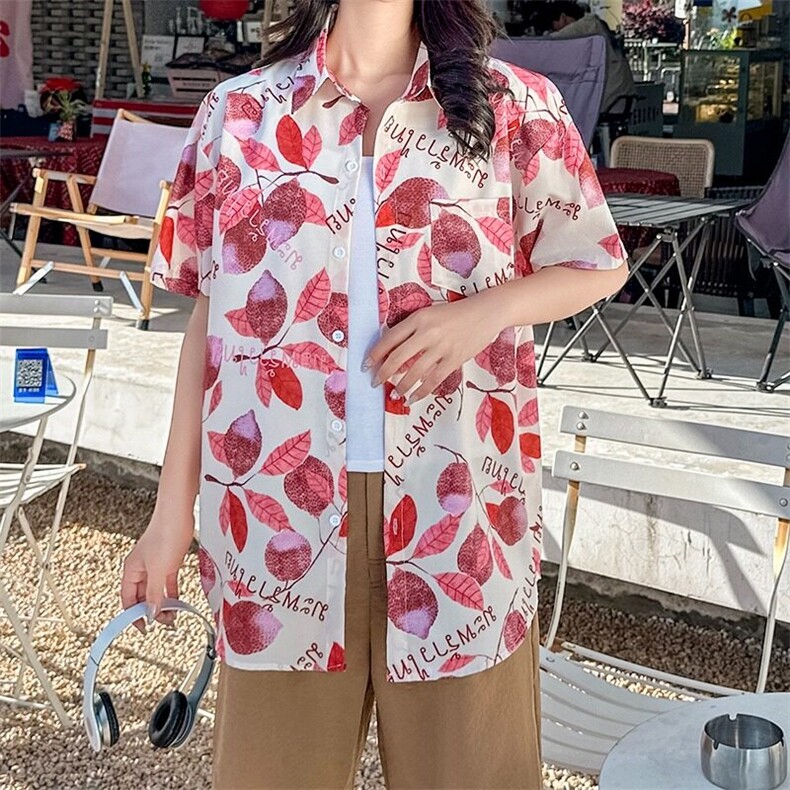 复古夏威夷碎花短袖衬衫男女港风沙滩海边休闲情侣衬衣CS131/P30，女装衬衫，星座506