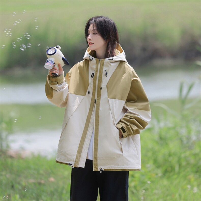 中性风男女拼接防水防风连帽冲锋衣户外品质外套 JK1207 特P85图片