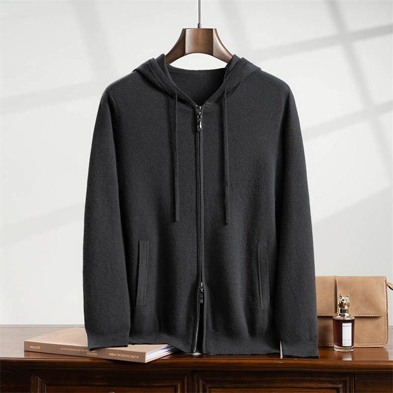 2025年秋季长袖时尚百搭通勤简约休闲帽衫，男装羊绒开衫，曼云男装羊绒