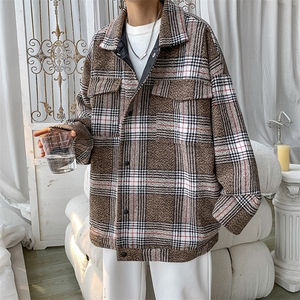 2025冬装宽松大码韩版休闲潮流格子毛呢大衣男装外套DM180-P75图片