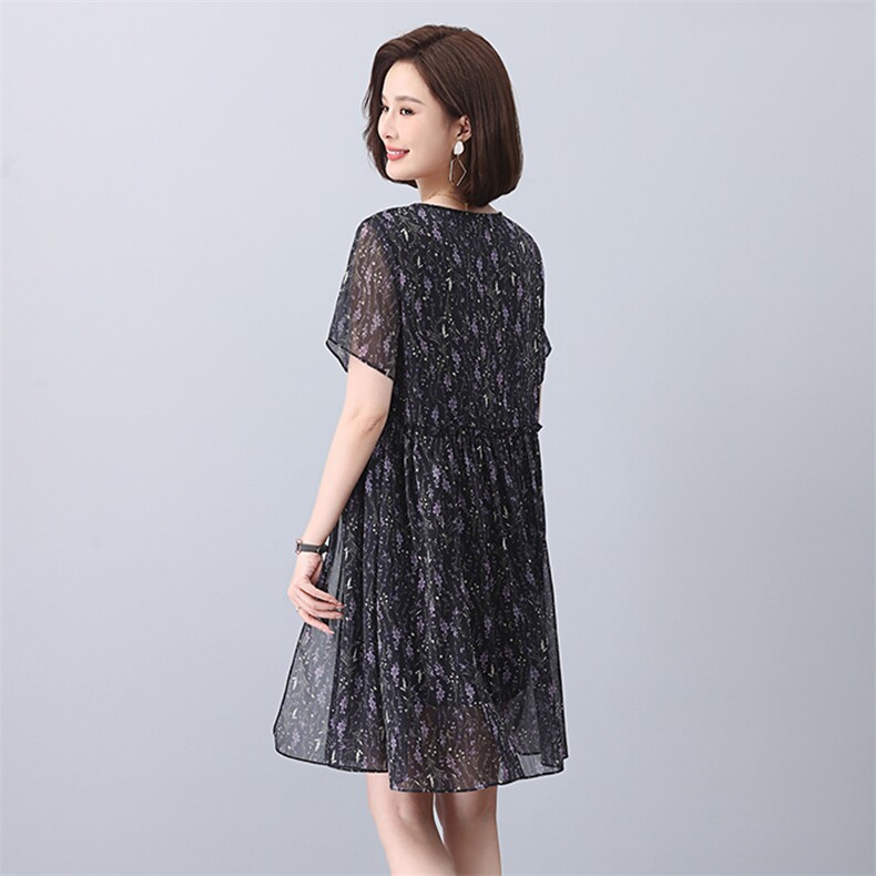 2023夏季新款时尚气质圆领显瘦休闲舒适小碎花连衣裙,女装连衣裙,独衣靓