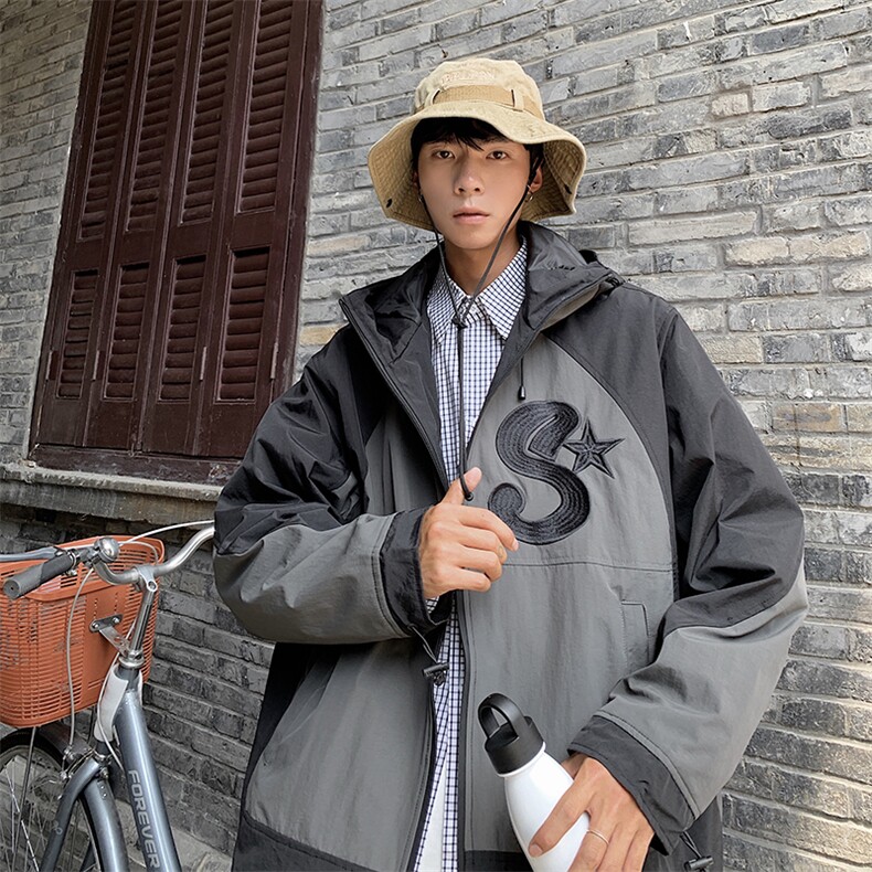 新款美式冲锋衣设计感户外宽松刺绣机能连帽外套男女秋季JK15-P68,男装夹克,星座1008