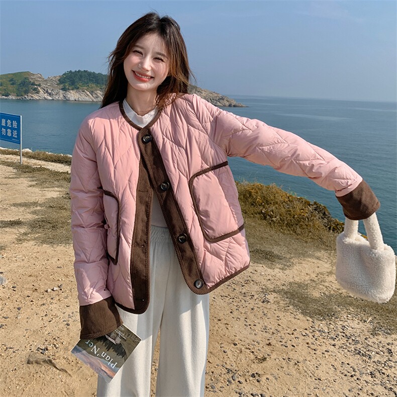 2024冬季新款羽绒服拼色印花简单时尚羽绒服外套,女装羽绒服,浪娴服饰