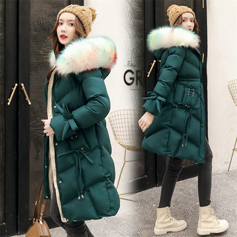 喇叭袖棉服女2024年冬装新款收腰显瘦韩版大毛领羽绒棉衣中长款潮图片