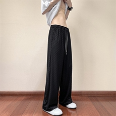 夏季棋盘格冰丝西裤男大码宽松垂坠感直筒阔腿拖地裤-K886-P45，男装西裤，电商B289-1