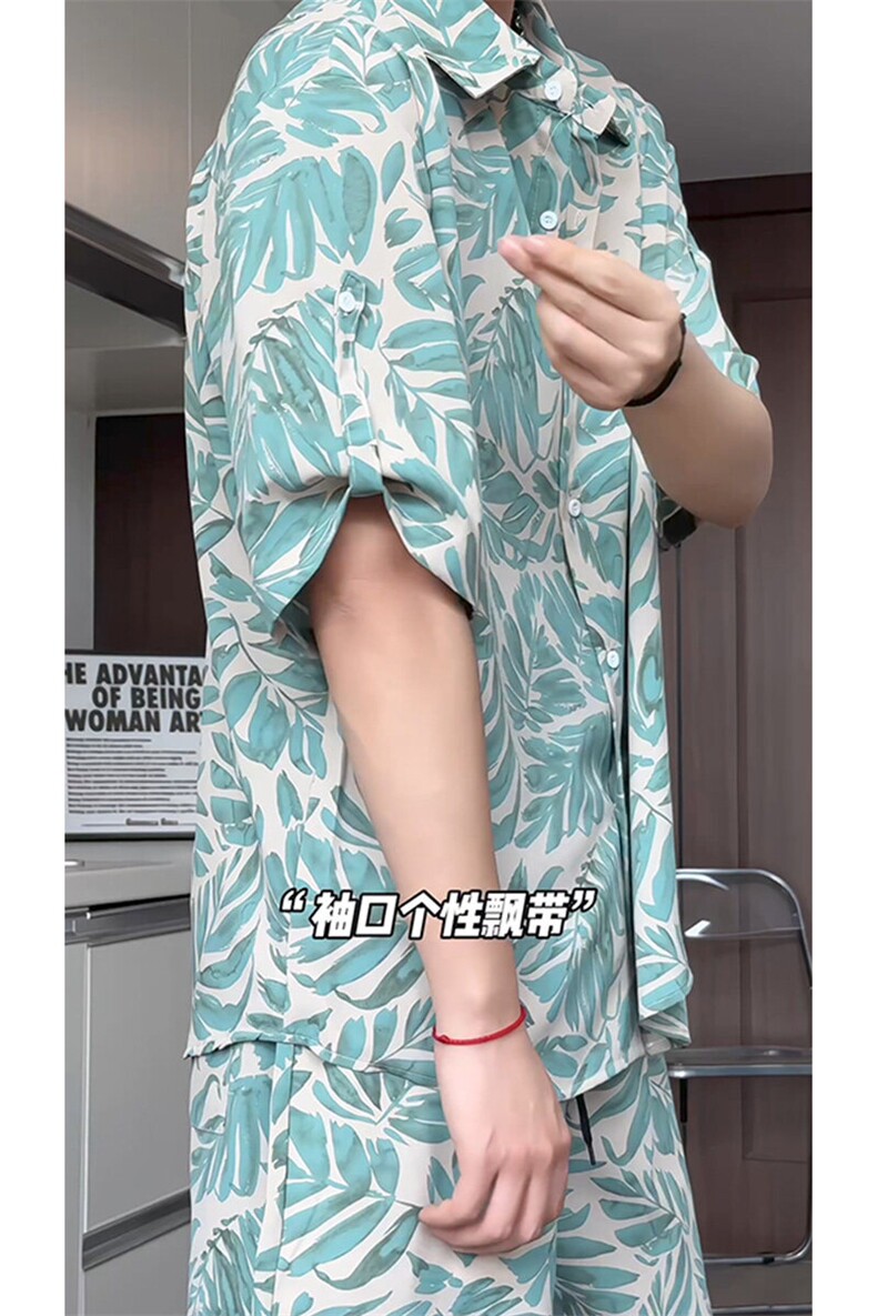 短袖衬衫男+短裤男套装男100%聚酯纤维M-5XL大码TZ78707P50控98,男装休闲套装,星座226-1