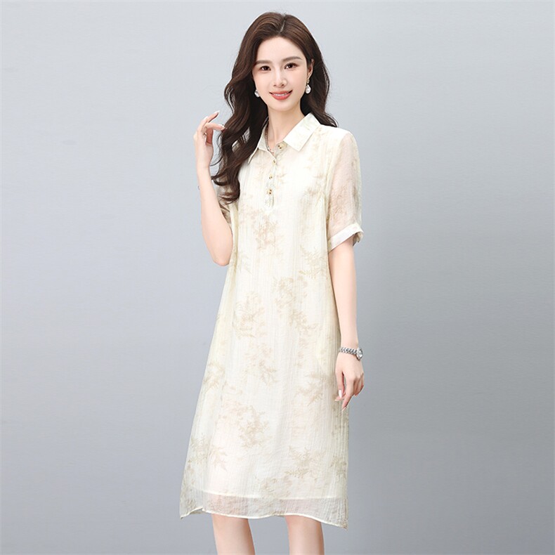新中式印花雪纺连衣裙女夏季气质大码女装2025年新款洋气裙子,女装连衣裙,涵誉