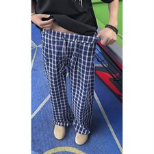 美式高街潮牌男女泡泡格子休闲裤直筒宽松慵懒显瘦阔腿休闲长裤子，男装休闲裤，电商A443