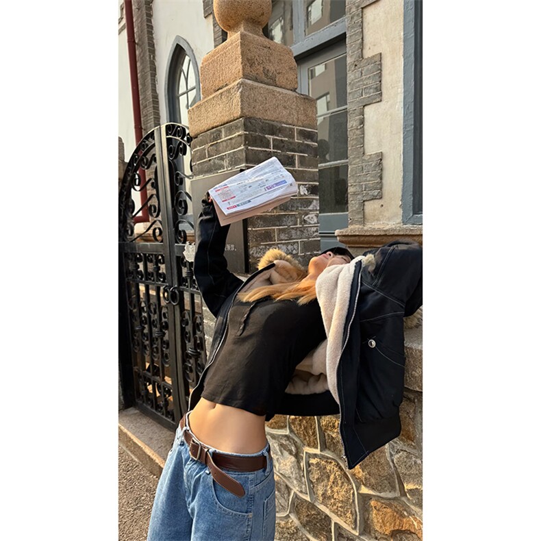 现货重磅boxy短款棉衣座山雕大毛毛领男女棉服水洗工装厚外套,男装棉衣,电商A486-1