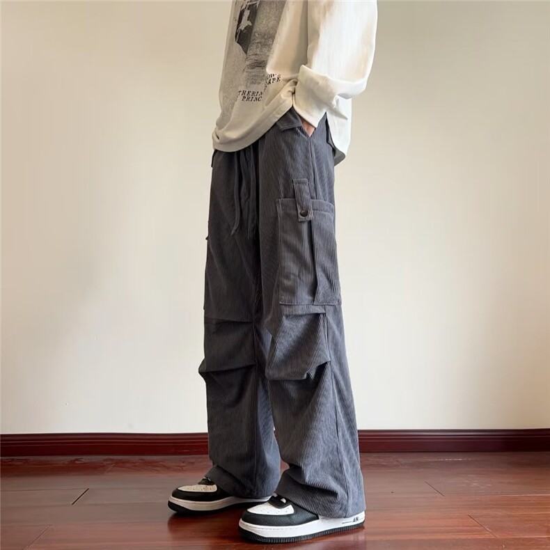 灯芯绒工装裤男士秋季新款宽松直筒裤子阔腿加绒休闲长裤KH947,男装休闲裤,星座1116A-1（原606A）