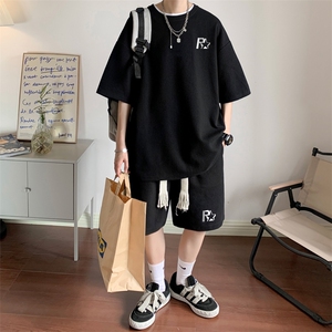 套装！华夫格套装男T恤短裤两件套大码港风TZ113-P50图片