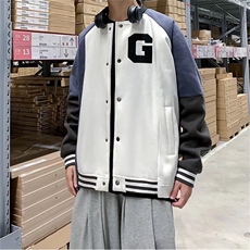 棒球领夹克呢子料上衣外套棒球服M--XXL白色J624，男装夹克，星座1116A-1（原606A）