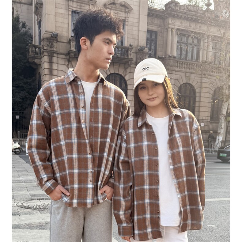 （跨境电商）四季款格子衬衫潮流宽松格纹衬衣，男装衬衫，星座1107