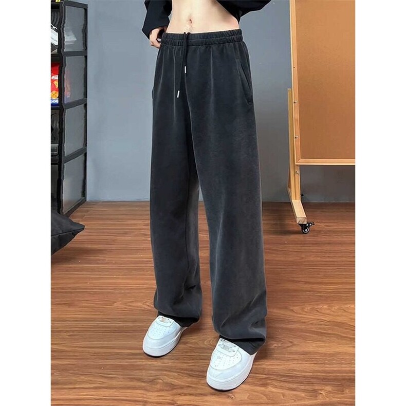 重磅水洗卫裤男春秋潮牌宽松cleanfit直筒休闲裤复古阔腿拖地裤子图片