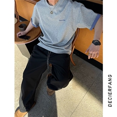 （网图）260克曼巴棉美式格子拼色T恤夏季短袖男士宽松潮流P33，男装T恤，电商C306-1