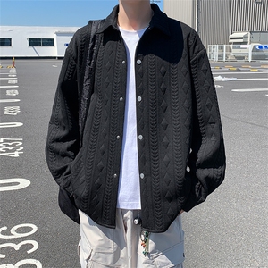 针织素板提花翻领衬衫夹克高街潮牌原宿风宽松外套JK0555-P58图片