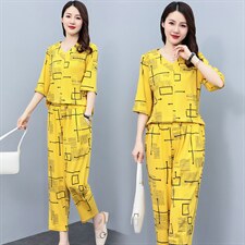 HXY802夏季妈妈套装2022新款印花透气短袖洋气休闲时尚减龄两件套，商品下架区，华秀衣