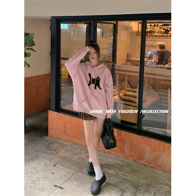 C346-P55黑猫印花宽松上衣学生连帽百搭卫衣,男装卫衣,星座617A-2