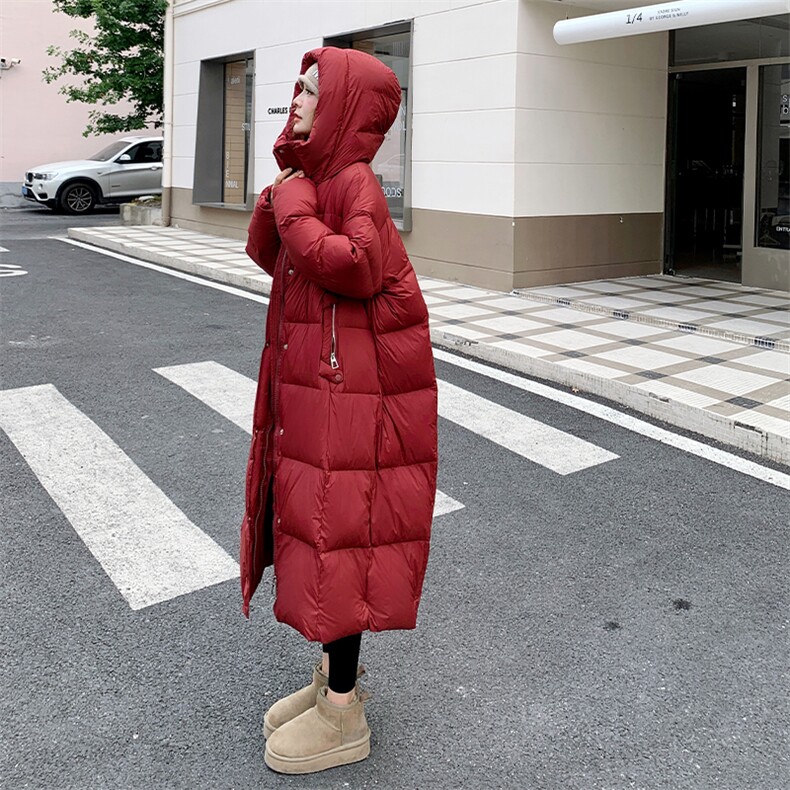 红色羽绒棉服过膝长款加厚2025新款冬季高级感中戏棉衣棉袄外套,女装羽绒服,欣美人