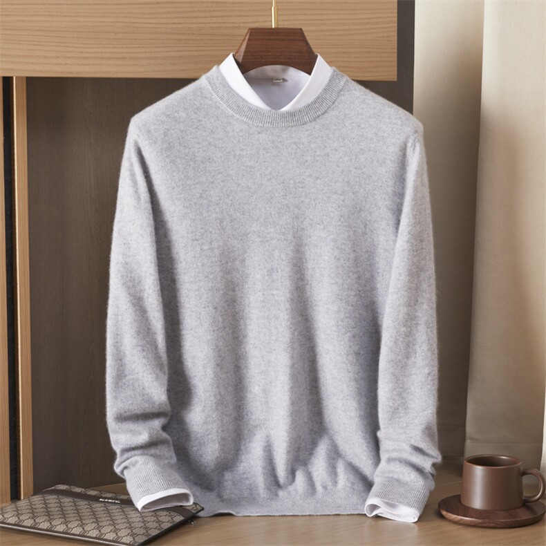 35%羊绒毛衣男纯色圆领秋冬新款百搭打底衫，男装羊绒套衫，绒誉暖羊绒