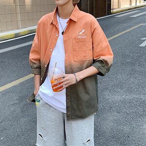 夏季吊染纯棉衬衫男宽松落肩七分袖衬衫男DS-C407-B1010-P40图片