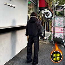 现货高品质美式高街重磅刺绣座山雕大毛毛领棉衣男女加厚棉服外套，男装棉衣，电商A486-1