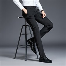 D9925秋冬新款男士商务休闲弹力纯色休闲裤免烫透气修身长裤P92，男装休闲裤，电商B360