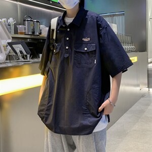 polo衫男短袖港风潮流百搭2023夏季新款ins宽松帅气衬衫W2934-P35图片