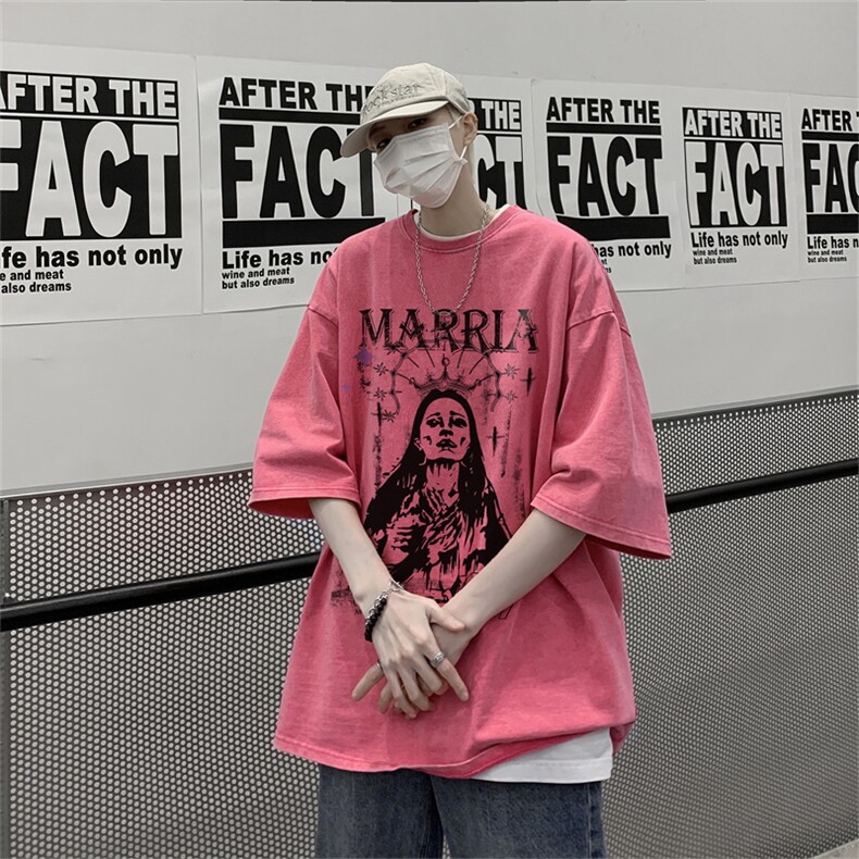 XZ517A-6TX13P35夏季新款水洗做旧宽松美式街头T恤,男装T恤,星座517A-6